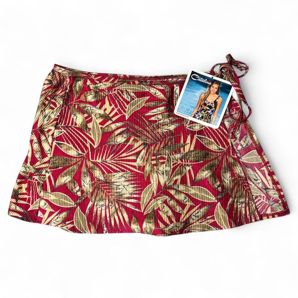 Y2K Catalina Red Leaf Swim Cover Up Mini Skirt Vintage NWT